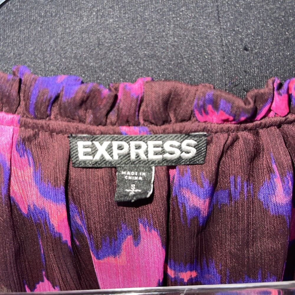 EXPRESS Burgundy Pink Chiffon Tie Neck Blouse Women S - Picture 3 of 7